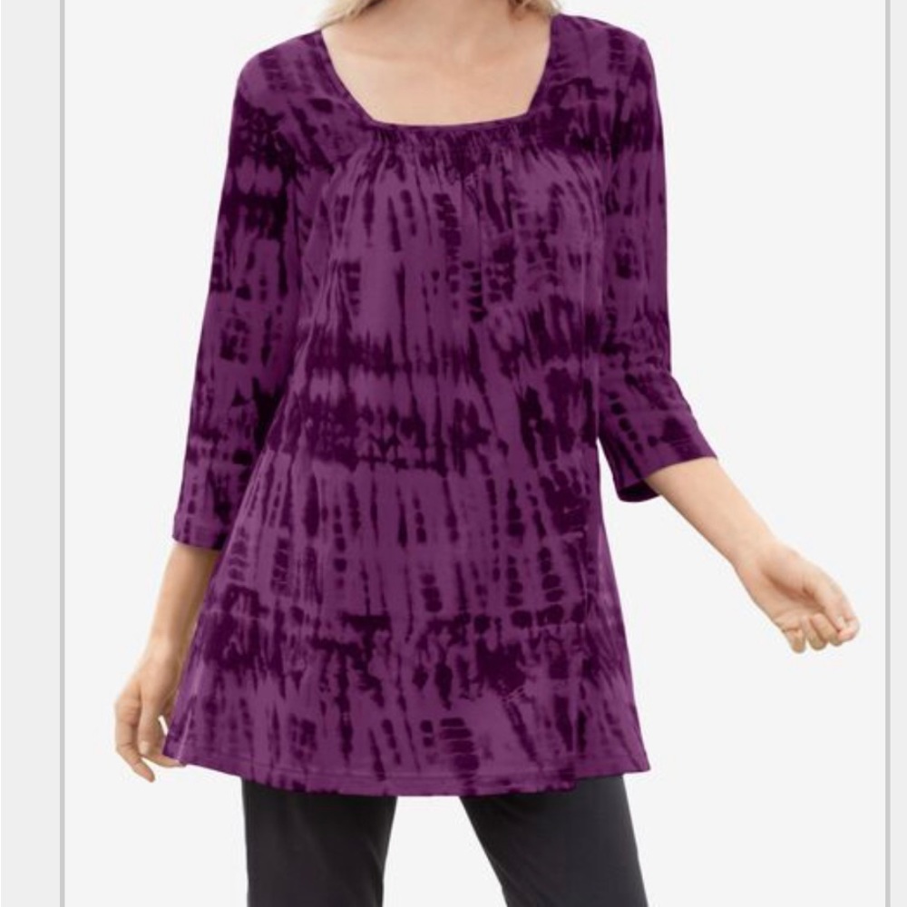 Woman Within Tie-Dye Smocked Square-Neck Tunic. Size 1X.